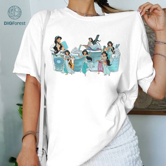 Disney Princess Latte Coffee Shirt, Princess Jasmine Coffee Shirt, Aladdin Shirt, WDW Disneyland Family Vacation Holiday Gift, Disneyland Trip Outfits, Gift For Her