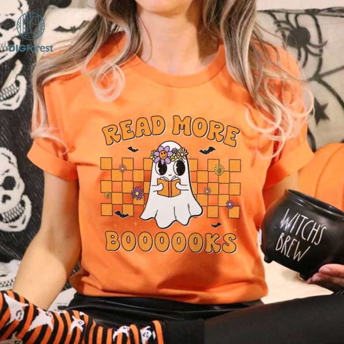 Comfort Colors Retro Read More Books Spooky Teacher Shirt, Cute Spooky Teacher Shirt, Teacher Fall Shirt, Teacher Halloween Shirt