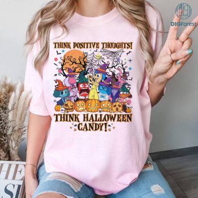Disney Think Positive Thoughts Think Halloween Candy Disneyland Pixar Inside Out Halloween Shirt, Inside Out Movie 2024 Trick Or Treat Joy Anxiety Disney Think Positive Thoughts Think Halloween Candy Disneyland Pixar Inside Out Halloween Shirt, Inside Out Movie 2024 Trick Or Treat Joy Anxiety