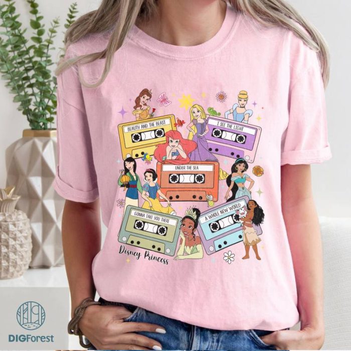 Retro Cassette Song Disney Princess Shirt, WDW Disneyland Princess Girl Trip Shirt, Princess Birthday Girl Shirt, Cinderella Rapunzel Tiana
