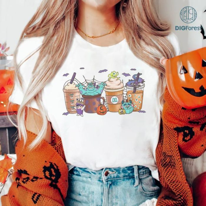 Disney Monsters Inc Fall Coffee Pumpkin Spice Latte Iced Sweatshirt, Monsters Inc Halloween Shirt, Disney Monsters Inc Party Shirt, Halloween Gifts, Spooky Season Funny Shirt