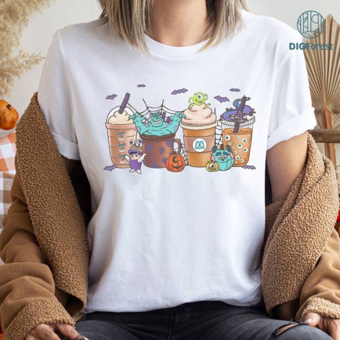 Disney Monsters Inc Fall Coffee Pumpkin Spice Latte Iced Sweatshirt, Monsters Inc Halloween Shirt, Disney Monsters Inc Party Shirt, Halloween Gifts, Spooky Season Funny Shirt