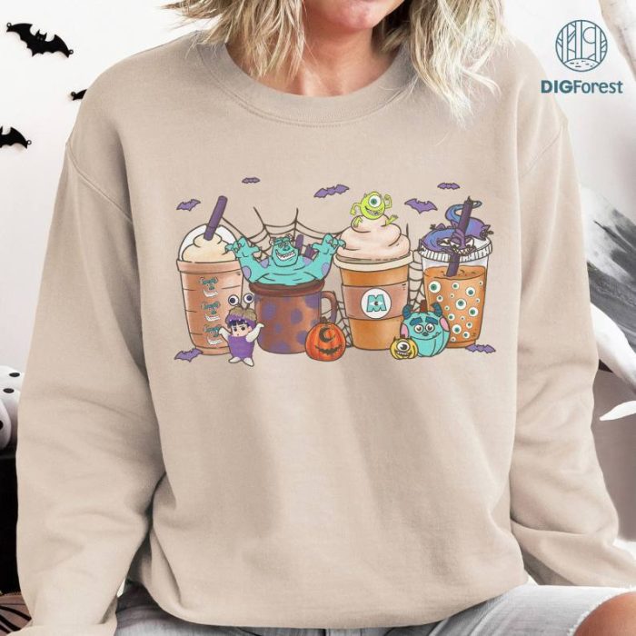 Disney Monsters Inc Fall Coffee Pumpkin Spice Latte Iced Sweatshirt, Monsters Inc Halloween Shirt, Disney Monsters Inc Party Shirt, Halloween Gifts, Spooky Season Funny Shirt