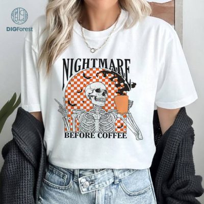 Comfort Colors® Retro Halloween Shirt For Women, Nightmare Before Coffee Halloween Shirt, Halloween Skeleton Shirt, Coffee Shirt