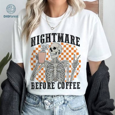 Comfort Colors® Retro Halloween Shirt For Women, Nightmare Before Coffee Halloween Shirt, Halloween Skeleton Shirt, Coffee Shirt Comfort Colors® Retro Halloween Shirt For Women, Nightmare Before Coffee Halloween Shirt, Halloween Skeleton Shirt, Coffee Shirt