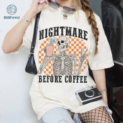 Comfort Colors® Retro Halloween Shirt For Women, Nightmare Before Coffee Halloween Shirt, Halloween Skeleton Shirt, Coffee Shirt Comfort Colors® Retro Halloween Shirt For Women, Nightmare Before Coffee Halloween Shirt, Halloween Skeleton Shirt, Coffee Shirt