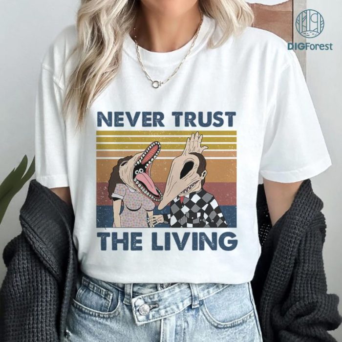 Never Trust The Living Vintage T Shirt Beetlejuice Lovers Fan Movie T Shirt, Horror Movie Shirt, Beetejuice 1988 Movie T-Shirt, Vintage Halloween Movie Shirt, Beetejuice. Gift, Halloween Party