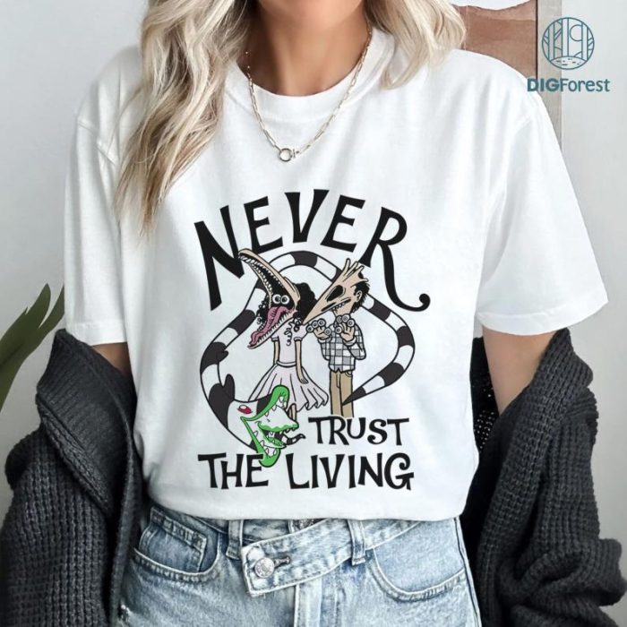 Never Trust The Living Vintage T Shirt Beetlejuice Lovers Fan Movie T Shirt, Horror Movie Shirt, Beetejuice 1988 Movie T-Shirt, Vintage Halloween Movie Shirt, Beetejuice. Gift, Halloween Party