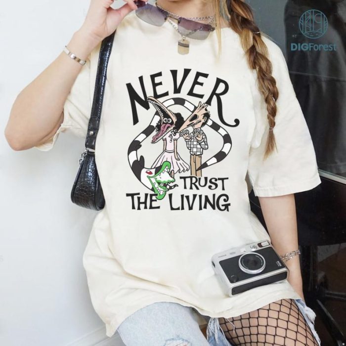 Never Trust The Living Vintage T Shirt Beetlejuice Lovers Fan Movie T Shirt, Horror Movie Shirt, Beetejuice 1988 Movie T-Shirt, Vintage Halloween Movie Shirt, Beetejuice. Gift, Halloween Party