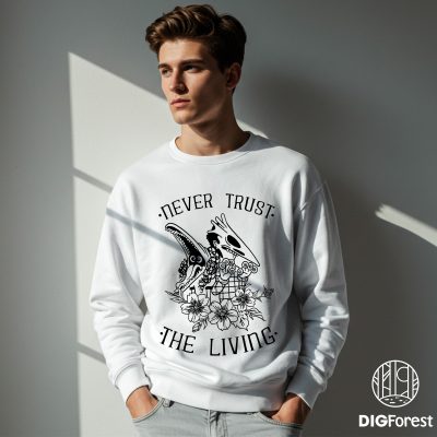 Never Trust The Living T-Shirt – Beetlejuice Spooky Halloween Tee, Ghost With The Most Saying Shirt