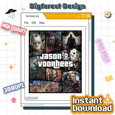 Jason Voorhees GTA Style PNG, Friday the 13th Halloween PNG, Horror Movie Sublimation Design