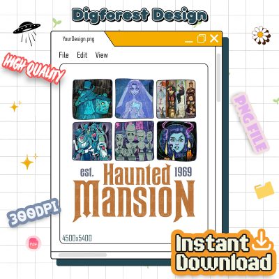 Haunted Mansion 1969 PNG, Retro Disney Haunted Mansion Characters, Hatbox Ghost Leota Sublimation