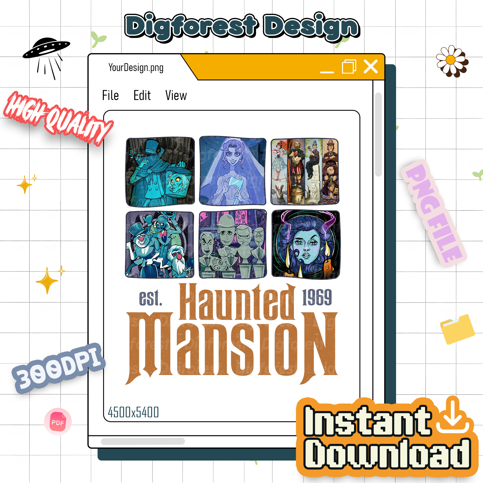 Haunted Mansion 1969 PNG, Retro Disney Haunted Mansion Characters, Hatbox Ghost Leota Sublimation Haunted Mansion 1969 PNG, Retro Disney Haunted Mansion Characters, Hatbox Ghost Leota Sublimation