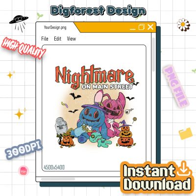 Stitch & Angel Nightmare on Main Street PNG, Spooky Vibes Trick or Treat, Fall Halloween Masquerade Design