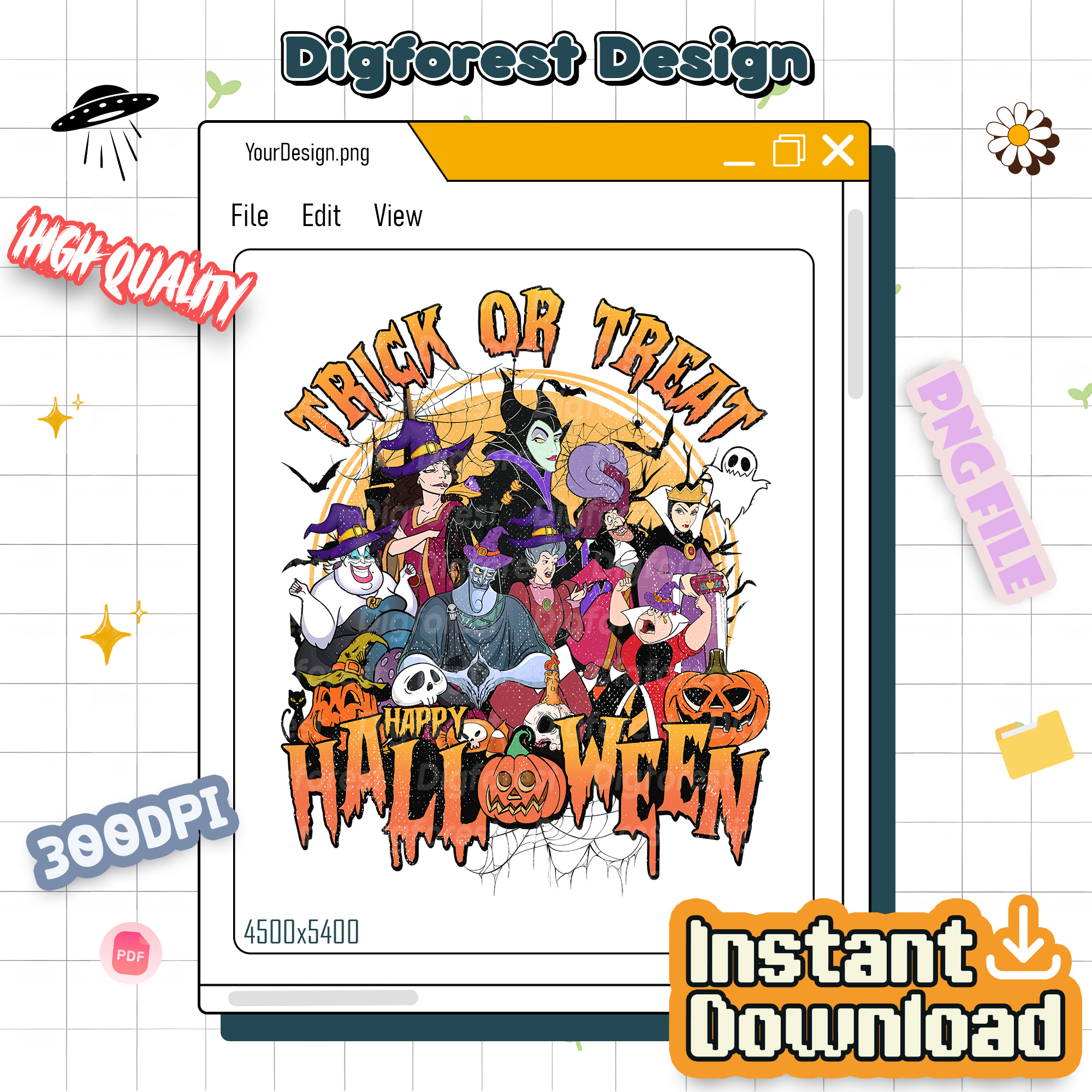 Disney Villains Trick or Treat PNG, Ursula Maleficent Evil Queen Design, Not-So-Scary Halloween Sublimation Disney Villains Trick or Treat PNG, Ursula Maleficent Evil Queen Design, Not-So-Scary Halloween Sublimation