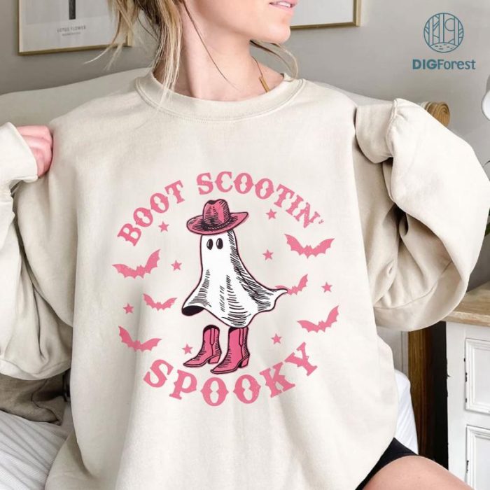 Boot Scootin Spooky T-shirt, Pink Cowgirl Ghost Shirt, Western Ghost Shirt, Western Halloween T-shirt, Spooky Season Shirt, Halloween Gift