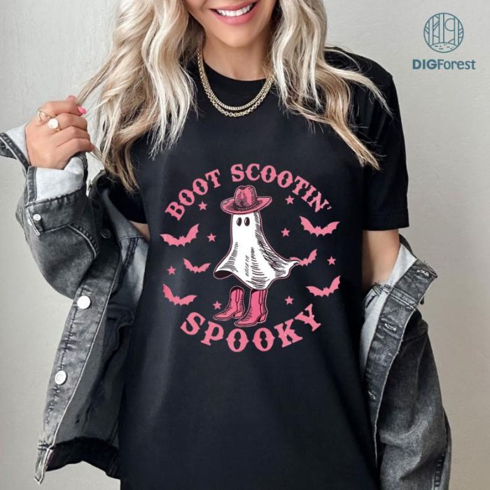 Boot Scootin Spooky T-shirt, Pink Cowgirl Ghost Shirt, Western Ghost Shirt, Western Halloween T-shirt, Spooky Season Shirt, Halloween Gift