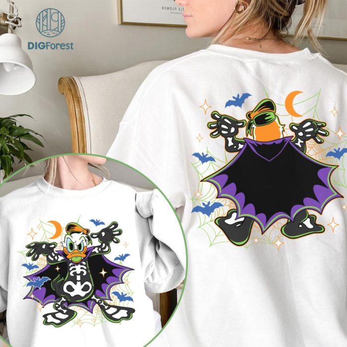 T-Shirt Two-sided Donald Duck Vampire Skeleton Disney Halloween Shirt, Disney Mickey and Friends Halloween Shirt, Retro Disneyland Halloween Tshirt, Spooky Season Shirt