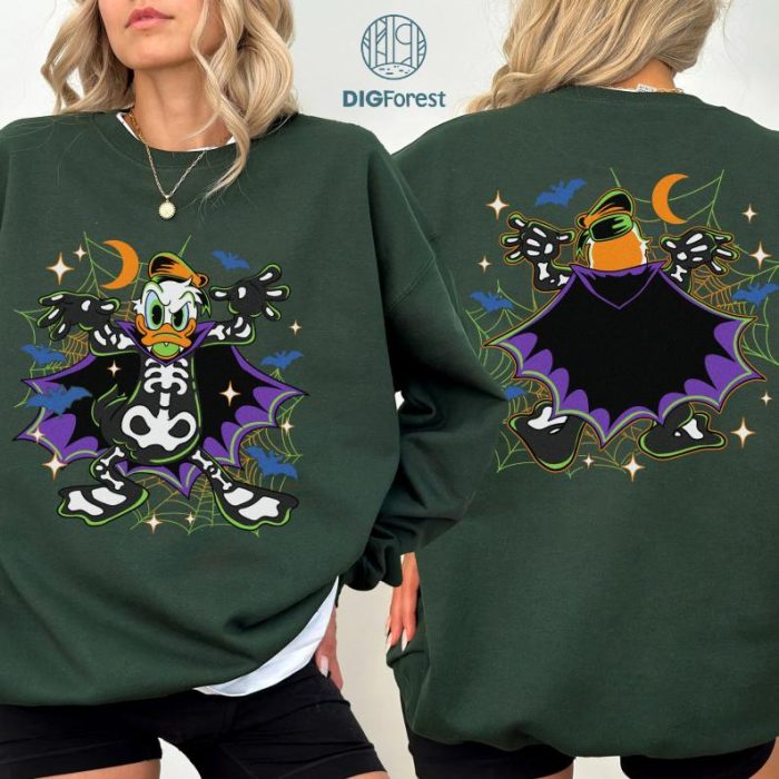 T-Shirt Two-sided Donald Duck Vampire Skeleton Disney Halloween Shirt, Disney Mickey and Friends Halloween Shirt, Retro Disneyland Halloween Tshirt, Spooky Season Shirt