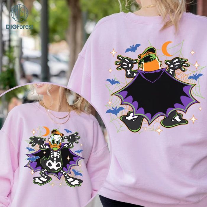 T-Shirt Two-sided Donald Duck Vampire Skeleton Disney Halloween Shirt, Disney Mickey and Friends Halloween Shirt, Retro Disneyland Halloween Tshirt, Spooky Season Shirt