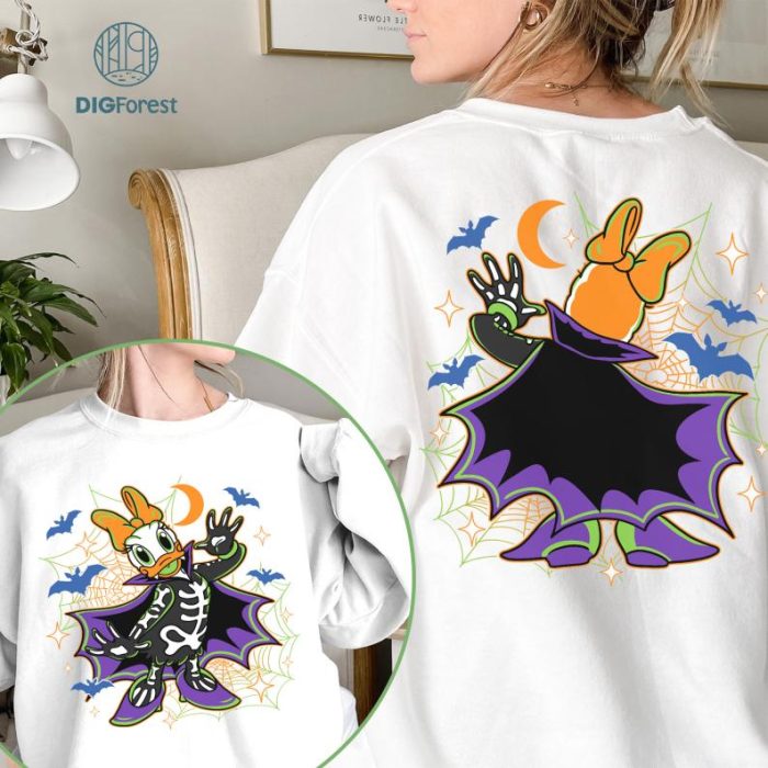 T-Shirt Two-sided Daisy Duck Vampire Skeleton Disney Halloween Shirt, Disney Mickey and Friends Halloween Shirt, Retro Disneyland Halloween Tshirt, Spooky Season Shirt