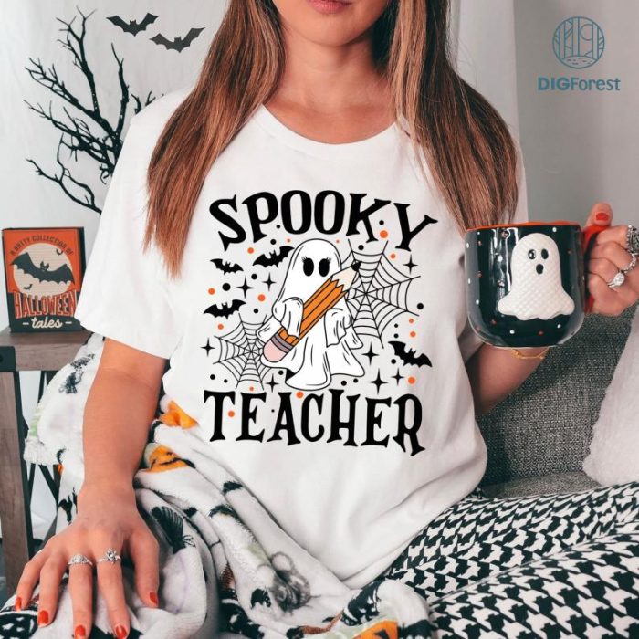 Spooky Teacher Halloween Cute Ghost Spooky Vibes Shirt, Halloween Shirt, Cute Ghost Png, Spooky Vibes Png, Retro Halloween Shirt, Fall Shirt, Halloween Shirt Sublimation Designs