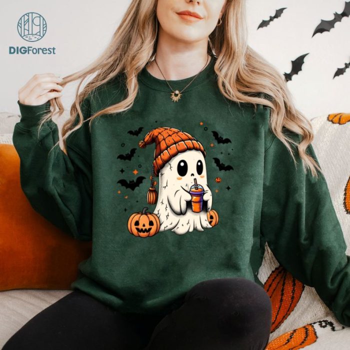 Ghost Coffee Shirt, Halloween Cute Ghost Coffee Spooky Shirt, Ghost Pumpkin Shirt, Boujee Ghost Shirt Sublimation Design Download