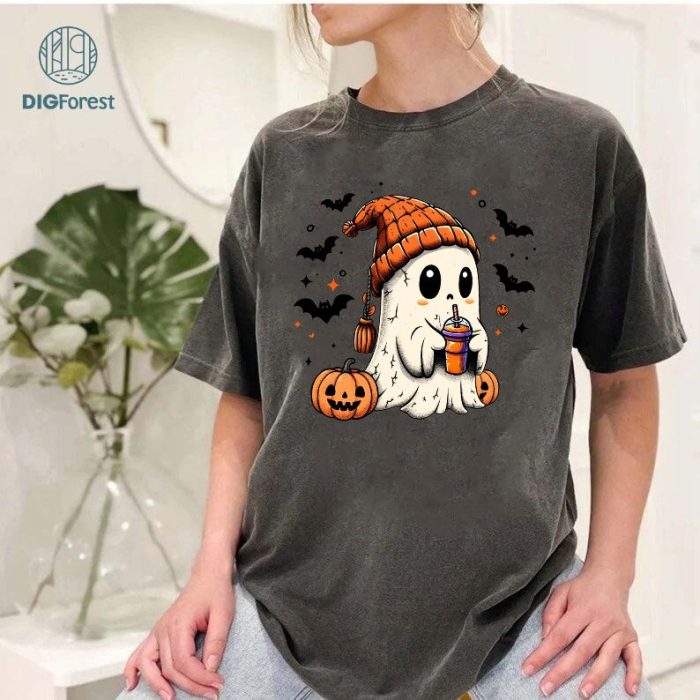 Ghost Coffee Shirt, Halloween Cute Ghost Coffee Spooky Shirt, Ghost Pumpkin Shirt, Boujee Ghost Shirt Sublimation Design Download