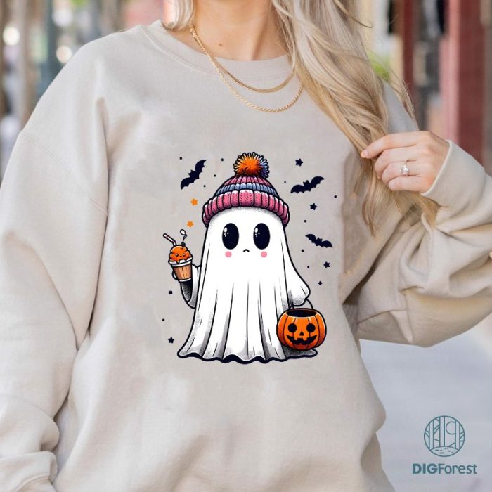 Halloween Cute Ghost Coffee Spooky Shirt, Ghost Pumpkin Shirt, Ghost Coffee Shirt, Boujee Ghost Shirt Sublimation Design Download