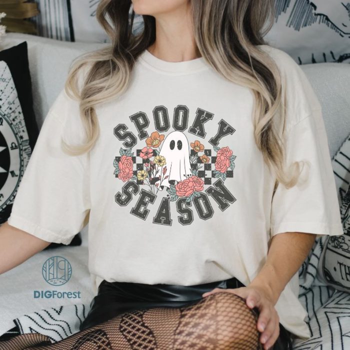 Halloween Spooky Season Cute Ghost Retro Floral Shirt, Cute Halloween Ghosts Shirt, Vintage Ghosts With Flowers Shirt, Spooky Season Png, Boujee Ghost, Spooky Vibe