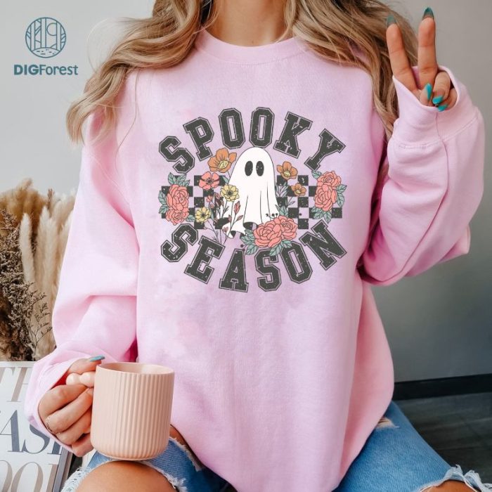 Halloween Spooky Season Cute Ghost Retro Floral Shirt, Cute Halloween Ghosts Shirt, Vintage Ghosts With Flowers Shirt, Spooky Season Png, Boujee Ghost, Spooky Vibe