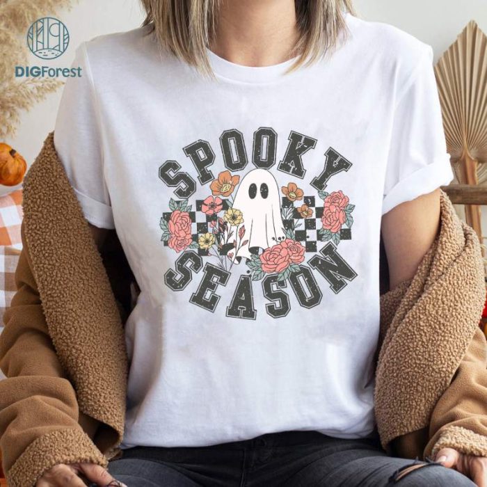 Halloween Spooky Season Cute Ghost Retro Floral Shirt, Cute Halloween Ghosts Shirt, Vintage Ghosts With Flowers Shirt, Spooky Season Png, Boujee Ghost, Spooky Vibe