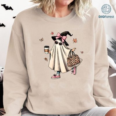 Halloween Fall Floral Spooky Ghost Retro Season Shirt, Cute Halloween Ghosts Shirt, Vintage Ghosts With Flowers Shirt, Spooky Season Png, Boujee Ghost, Spooky Vibe