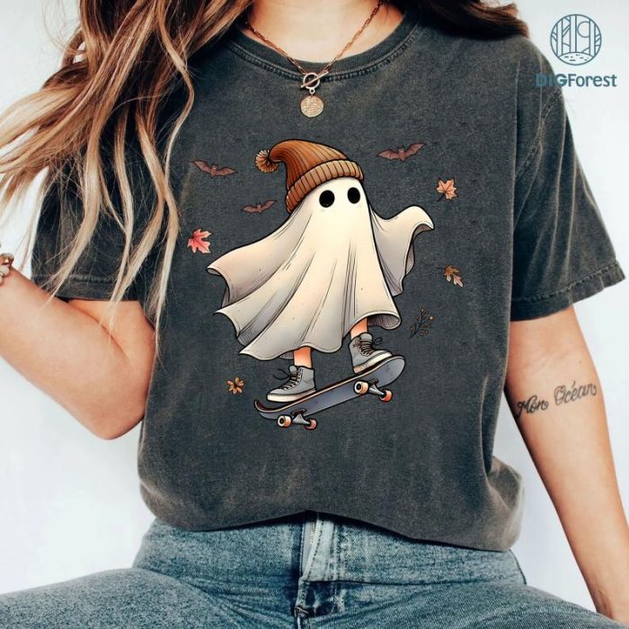 Halloween Fall Floral Spooky Ghost Retro Season Shirt, Cute Halloween Ghosts Shirt, Vintage Ghosts With Flowers Shirt, Spooky Season Png, Boujee Ghost, Spooky Vibe