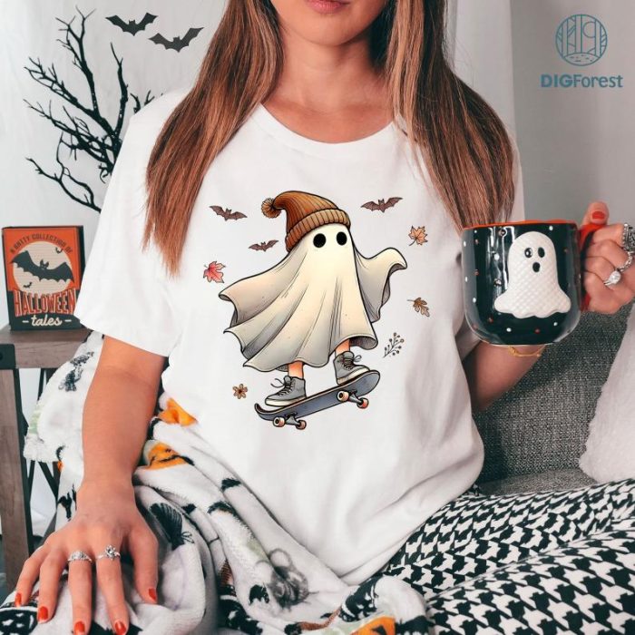 Halloween Fall Floral Spooky Ghost Retro Season Shirt, Cute Halloween Ghosts Shirt, Vintage Ghosts With Flowers Shirt, Spooky Season Png, Boujee Ghost, Spooky Vibe