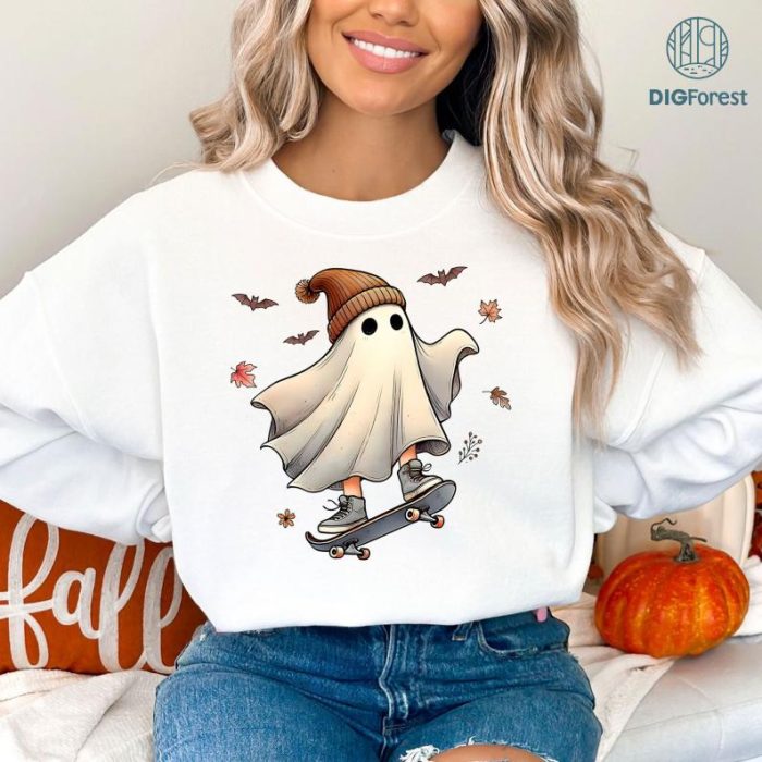 Halloween Fall Floral Spooky Ghost Retro Season Shirt, Cute Halloween Ghosts Shirt, Vintage Ghosts With Flowers Shirt, Spooky Season Png, Boujee Ghost, Spooky Vibe