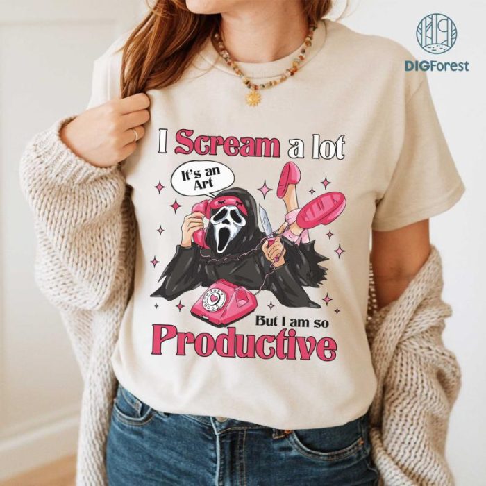 Ghostface I Scream A Lot But I'm So Productive Shirt, Ghost Face Calling Halloween Shirt, Horror Movie Thriller Shirt, Friday The 13th Horror Retro Halloween Shirt