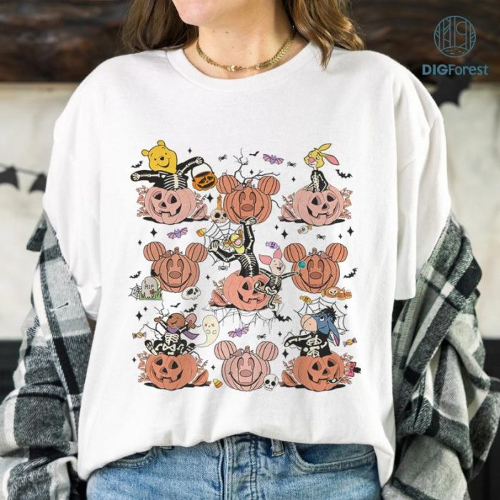 Disney Pooh and Friends Skeleton Pumpkin Halloween Shirt, Disneyland Halloween, Pooh Bear Halloween, Halloween Family Shirt, Pumpkin Halloweeen