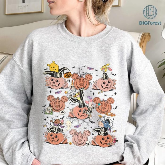 Disney Pooh and Friends Skeleton Pumpkin Halloween Shirt, Disneyland Halloween, Pooh Bear Halloween, Halloween Family Shirt, Pumpkin Halloweeen