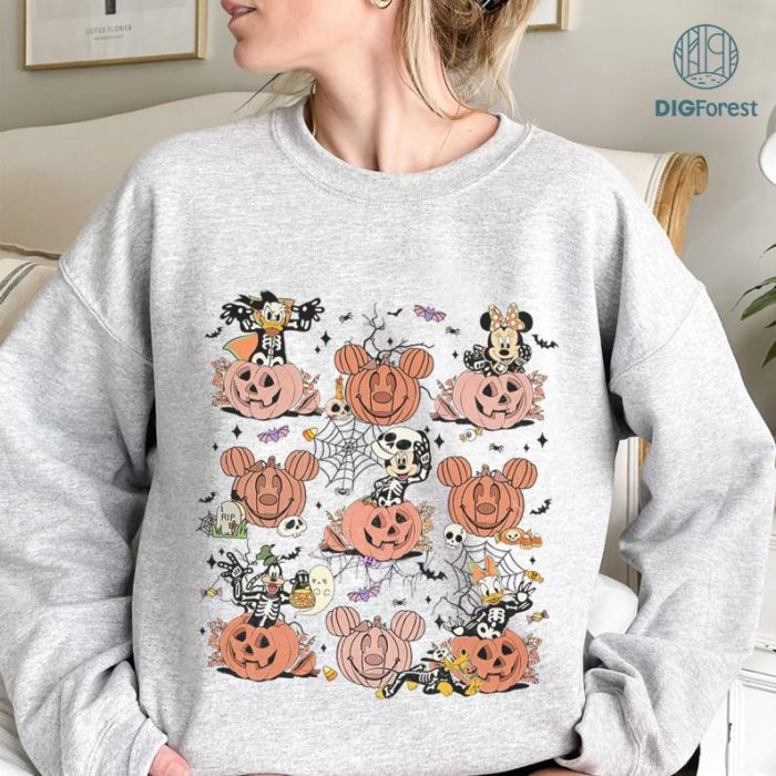 Disney Mickey and Friends Skeleton Pumpkin Halloween Shirt, Disneyland Halloween, Mickey Halloween, Halloween Family Shirt, Pumpkin Halloweeen Shirt