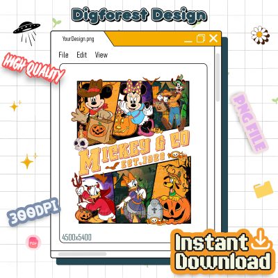 Mickey & Friends 1928 Halloween PNG, Not-So-Scary Trick or Treat PNG, Halloween Sublimation, Instant Download