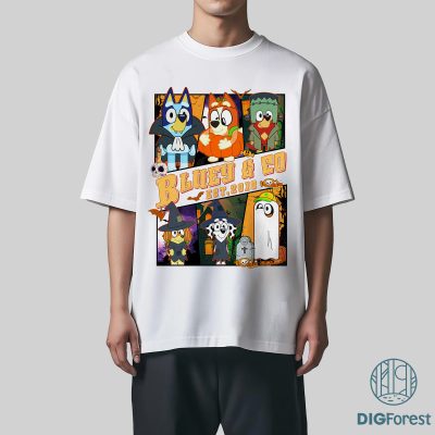Bluey and Co Halloween PNG, Bluey Bingo Halloween Shirt Design, Vampire & Witch Costume Clipart, Spooky Halloween Sublimation