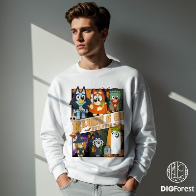 Bluey and Co Halloween PNG, Bluey Bingo Halloween Shirt Design, Vampire & Witch Costume Clipart, Spooky Halloween Sublimation