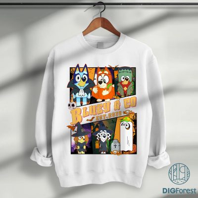 Bluey and Co Halloween PNG, Bluey Bingo Halloween Shirt Design, Vampire & Witch Costume Clipart, Spooky Halloween Sublimation