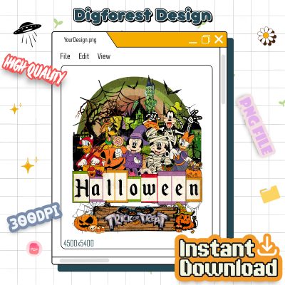 Disney Mickey & Friends Halloween PNG, Trick or Treat Cut File, Spooky Season Masquerade Design
