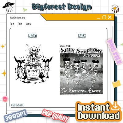 Silly Symphony Skeleton Dance PNG, Retro Mickey Halloween PNG, Halloween Town Fall PNG, Disneyland Disneyworld PNG