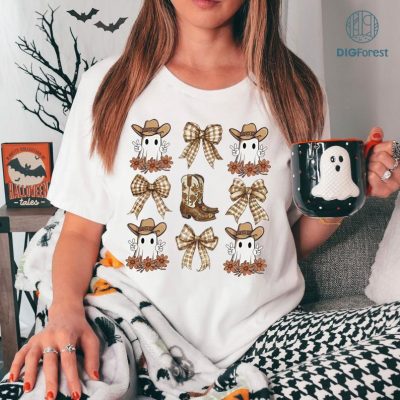 Coquette Halloween Shirt, Western Halloween Shirt,Cowboy Ghost Shirt, Spooky Season Shirt, Social Club Shirt, Retro Halloween Shirt, Girly Coquette Bow