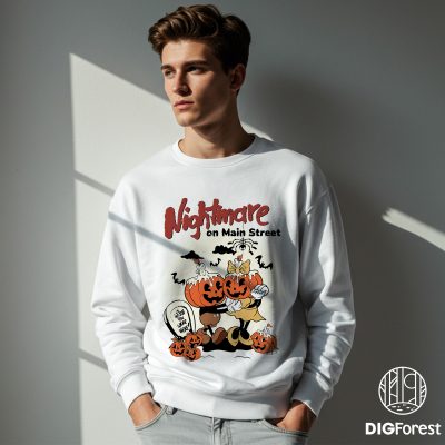 Mickey & Minnie Pumpkin Nightmare PNG, Nightmare on Main Street Shirt, Horror Halloween Party Design