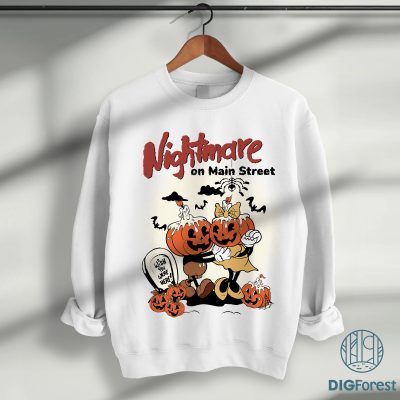 Mickey & Minnie Pumpkin Nightmare PNG, Nightmare on Main Street Shirt, Horror Halloween Party Design