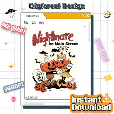 Mickey & Minnie Pumpkin Nightmare PNG, Nightmare on Main Street Shirt, Horror Halloween Party Design